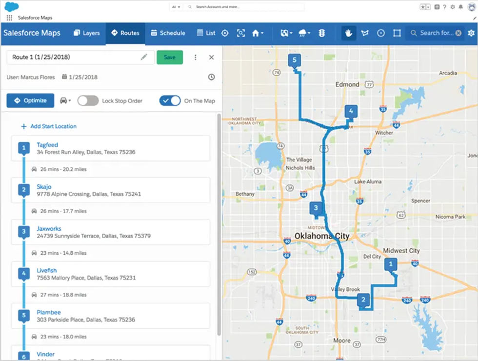 Planificador de rutas de Salesforce Maps