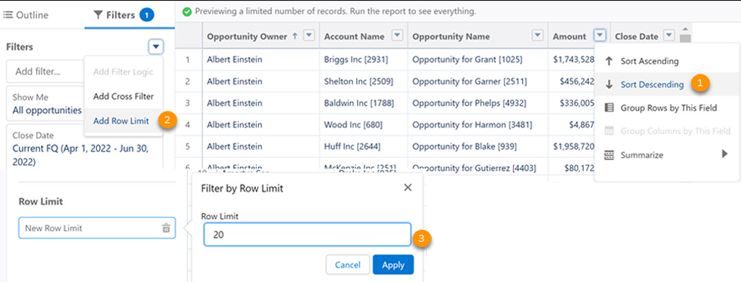 View of tabular reports on Salesforce