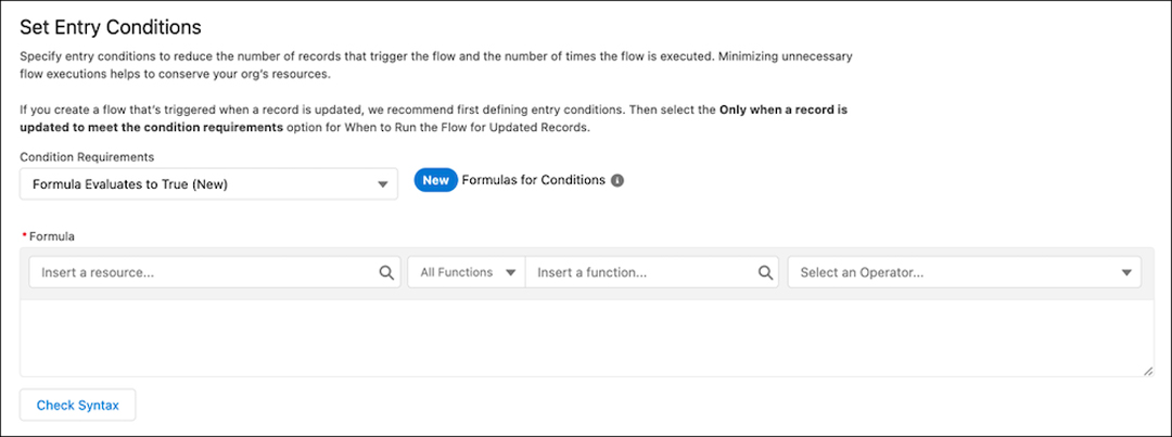 Nuevas fórmulas como condiciones de entrada del flow en Salesforce