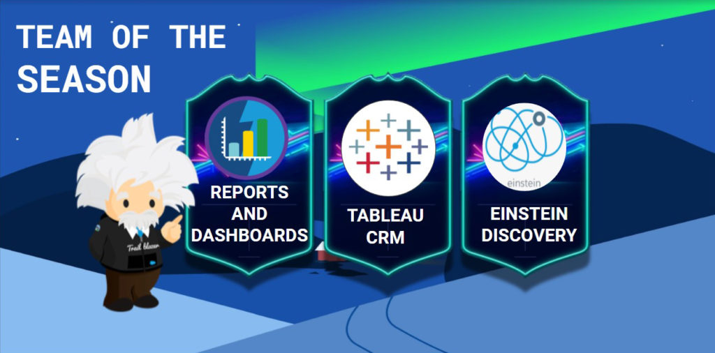 The perfect front three that Tableau CRM, Einstein Discovery ,the Reports 
and Dashboards are.